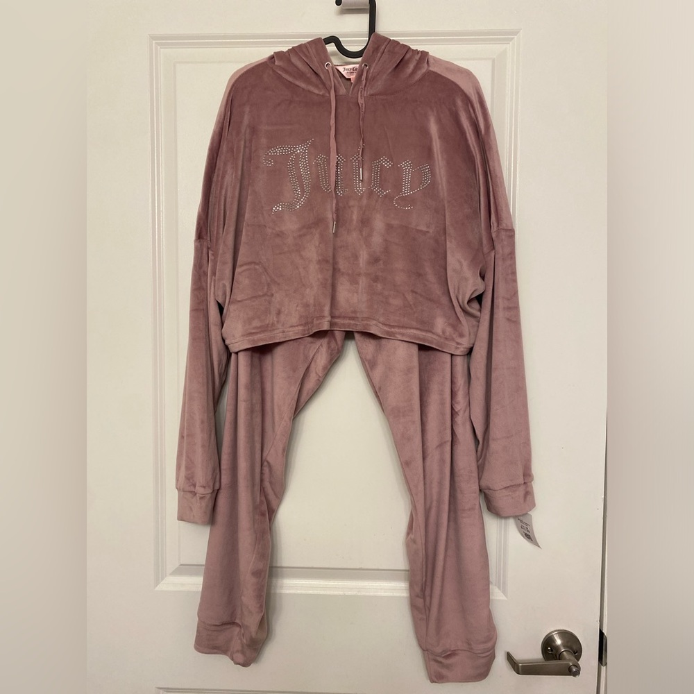 JUICY COUTURE Sleepwear, Velour Set, Dusty Pink Hoodie Joggers Size Medium